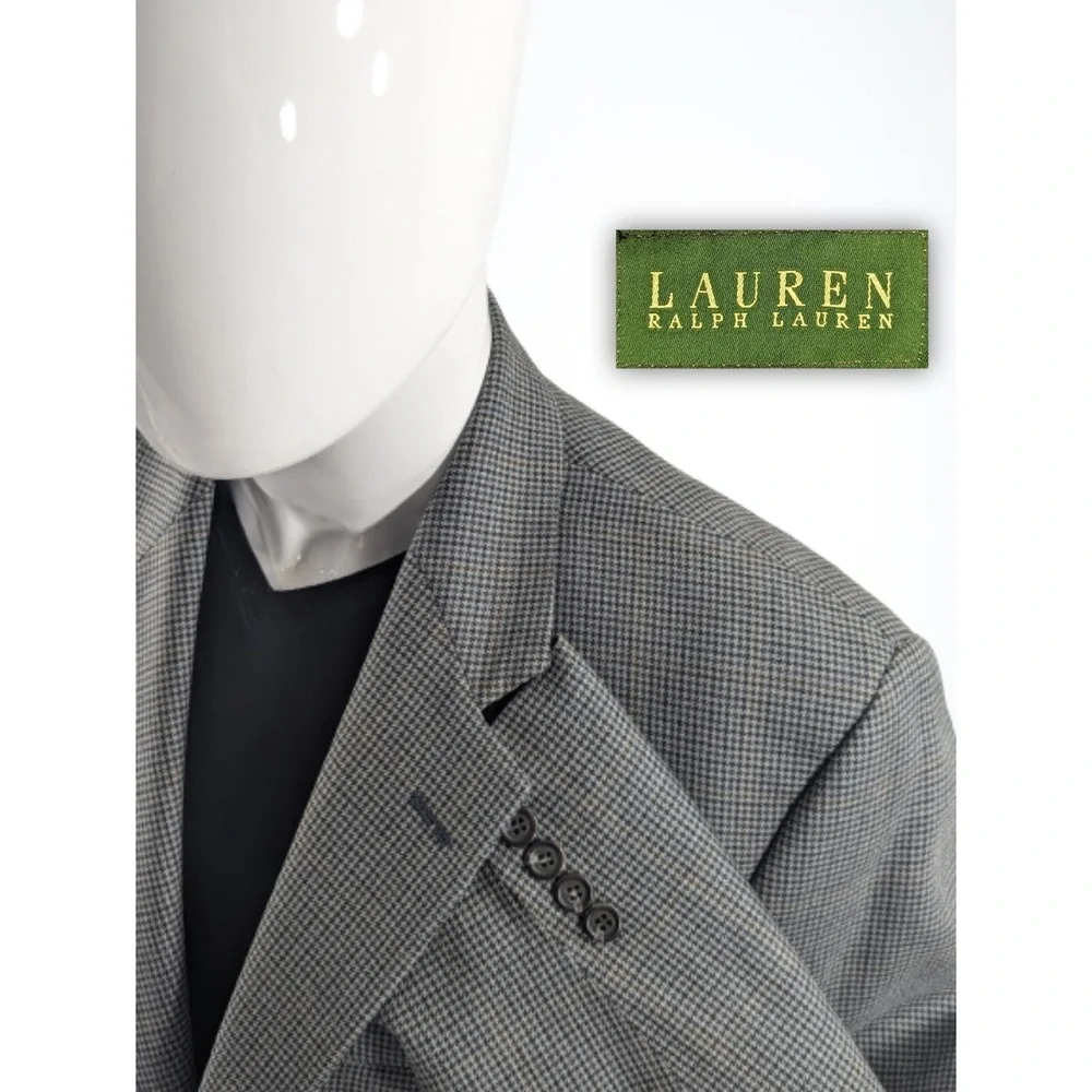 Ralph Lauren Blazer Sports Coat Silk Wool Gray Houndstooth Suit‎ Jacket 42S 46